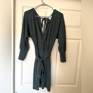 Green Deep V - Open Tie Back Long sleeve dress